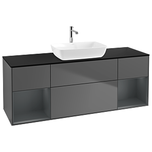 Villeroy und Boch Finion Waschtischunterschrank G862HGGK 160cm, Abdeckplatte black matt, Emotion, Regale Midnight matt lacquer, Anthracite matt
