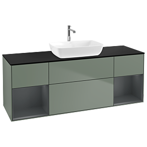 Villeroy und Boch Finion Waschtischunterschrank G862HGGM 160cm, Abdeckplatte black matt, Emotion, Regale Midnight matt lacquer, Olive Matt Lacquer
