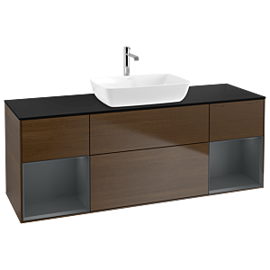 Villeroy and Boch Finion Villeroy and Boch Finion G862HGGN 160cm, cover plate black matt, Emotion, shelves Midnight matt lacquer, Walnut veneer