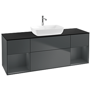 Villeroy und Boch Finion Waschtischunterschrank G862HGHG 160cm, Abdeckplatte black matt, Emotion, Regale Midnight matt lacquer, Midnight Blue Matt Lacquer