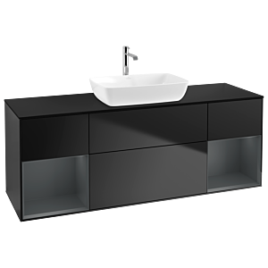 Villeroy und Boch Finion Waschtischunterschrank G862HGPD 160cm, Abdeckplatte black matt, Emotion, Regale Midnight matt lacquer, Black matt lacquer