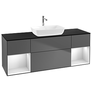 Villeroy et Boch Finion Villeroy et Boch G862MTGK 160cm, plaque de recouvrement noir mat, Emotion, étagères laqué blanc mat, anthracite mat