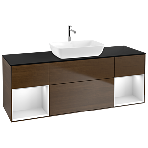 Villeroy and Boch Finion Villeroy and Boch Finion G862MTGN 160cm, cover plate matt black, Emotion, shelves matt white lacquer, walnut veneer
