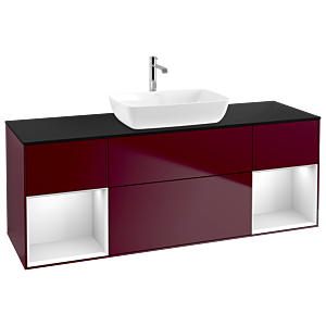 Villeroy und Boch Finion Waschtischunterschrank G862MTHB 160cm, Abdeckplatte black matt, Emotion, Regale White matt lacquer, Peony Matt