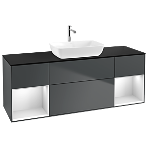 Villeroy und Boch Finion Waschtischunterschrank G862MTHG 160cm, Abdeckplatte black matt, Emotion, Regale White matt lacquer, Midnight Blue Matt Lacquer