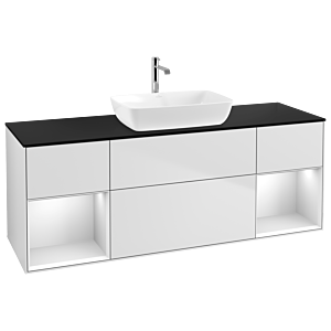Villeroy et Boch Finion Villeroy et Boch G862MTMT 160cm, plaque de finition noir mat, Emotion, étagères laqué blanc mat, laqué blanc mat