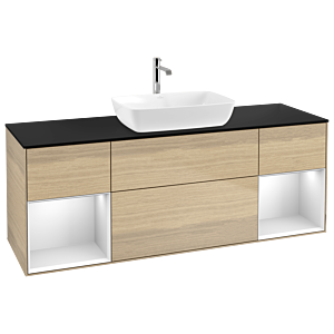 Villeroy and Boch Finion Villeroy and Boch Finion G862MTPC 160cm, cover plate black matt, Emotion, shelves white matt lacquer, Oak Veneer