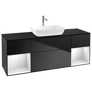 Villeroy und Boch Finion Waschtischunterschrank G862MTPD 160cm, Abdeckplatte black matt, Emotion, Regale White matt lacquer, Black matt lacquer