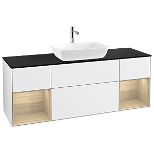 Villeroy und Boch Finion Waschtischunterschrank G862PCGF 160cm, Abdeckplatte black matt, Emotion, Regale Oak Veneer, Glossy white lacquer