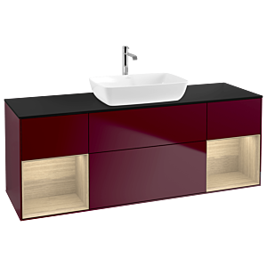 Villeroy und Boch Finion Waschtischunterschrank G862PCHB 160cm, Abdeckplatte black matt, Emotion, Regale Oak Veneer, Peony Matt