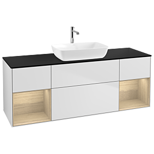 Villeroy et Boch Finion Villeroy et Boch G862PCMT 160cm, plaque de recouvrement noir mat, Emotion, étagères Oak Veneer , laqué blanc mat