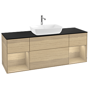 Villeroy und Boch Finion Waschtischunterschrank G862PCPC 160cm, Abdeckplatte black matt, Emotion, Regale Oak Veneer, Oak Veneer