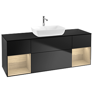 Villeroy und Boch Finion Waschtischunterschrank G862PCPD 160cm, Abdeckplatte black matt, Emotion, Regale Oak Veneer, Black matt lacquer
