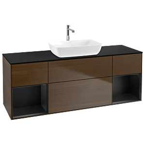 Villeroy und Boch Finion Waschtischunterschrank G862PDGN 160cm, Abdeckplatte black matt, Emotion, Regale Black matt lacquer, Walnut veneer