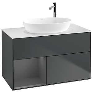 Villeroy et Boch Finion Villeroy et Boch G891GKHG 100cm, plaque de recouvrement blanc mat, Emotion, étagères laqué anthracite mat, Midnight Blue Matt Lacquer