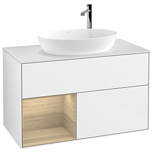 Villeroy and Boch Finion Villeroy and Boch Finion G891PCGF 100cm, cover plate white matt, Emotion, shelves Oak Veneer , glossy white lacquer
