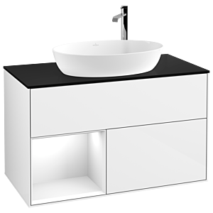 Villeroy and Boch Finion Villeroy and Boch Finion G892GFGF 100cm, cover plate black matt, Emotion, shelves Glossy white lacquer, Glossy white lacquer