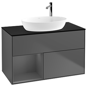 Villeroy und Boch Finion Waschtischunterschrank G892GKGK 100cm, Abdeckplatte black matt, Emotion, Regale Anthracite matt lacquer, Anthracite matt
