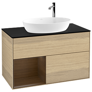 Villeroy und Boch Finion Waschtischunterschrank G892GNPC 100cm, Abdeckplatte black matt, Emotion, Regale Walnut Veneer, Oak Veneer