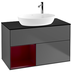 Villeroy et Boch Finion Villeroy et Boch G892HBGK 100cm, plaque de recouvrement noir mat, Emotion, étagères Peony laqué mat, anthracite mat
