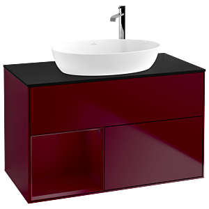 Villeroy und Boch Finion Waschtischunterschrank G892HBHB 100cm, Abdeckplatte black matt, Emotion, Regale Peony matt lacquer, Peony Matt
