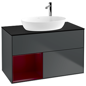 Villeroy und Boch Finion Waschtischunterschrank G892HBHG 100cm, Abdeckplatte black matt, Emotion, Regale Peony matt lacquer, Midnight Blue Matt Lacquer