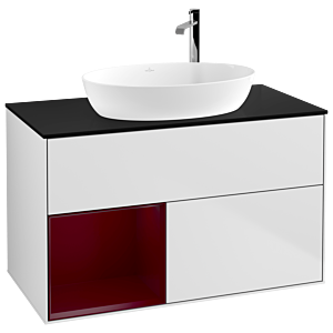 Villeroy et Boch Finion Villeroy et Boch G892HBMT 100cm, plaque de recouvrement noir mat, Emotion, étagères Peony laqué mat, laqué blanc mat