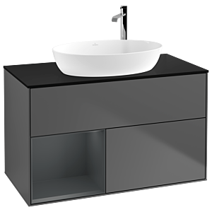 Villeroy und Boch Finion Waschtischunterschrank G892HGGK 100cm, Abdeckplatte black matt, Emotion, Regale Midnight matt lacquer, Anthracite matt