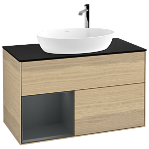 Villeroy et Boch Finion Villeroy et Boch G892HGPC 100cm, plaque de recouvrement noir mat, Emotion, étagères laqué mat Midnight, Oak Veneer