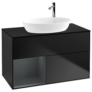 Villeroy et Boch Finion Villeroy et Boch G892HGPD 100cm, plaque de recouvrement noir mat, Emotion, étagères laqué mat Midnight, laqué noir mat
