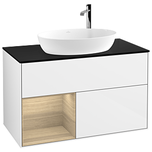 Villeroy and Boch Finion Villeroy and Boch Finion G892PCGF 100cm, cover plate black matt, Emotion, shelves Oak Veneer , glossy white lacquer