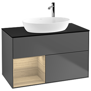 Villeroy and Boch Finion Villeroy and Boch Finion G892PCGK 100cm, cover plate black matt, Emotion, shelves Oak Veneer , anthracite matt