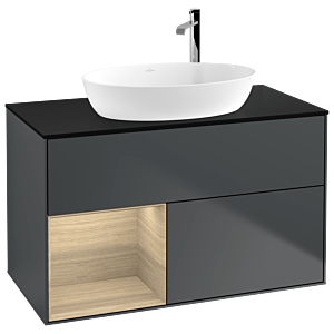 Villeroy et Boch Finion Villeroy et Boch G892PCHG 100cm, plaque de recouvrement noire mate, Emotion, étagères Oak Veneer , Midnight Blue Matt Lacquer
