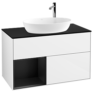 Villeroy und Boch Finion Waschtischunterschrank G892PDGF 100cm, Abdeckplatte black matt, Emotion, Regale Black matt lacquer, Glossy white lacquer