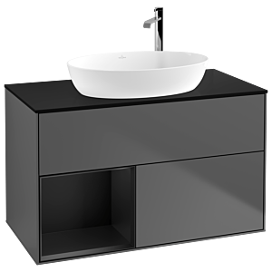 Villeroy et Boch Finion Villeroy et Boch G892PDGK 100cm, plaque de recouvrement noir mat, Emotion, étagères laqué noir mat, anthracite mat