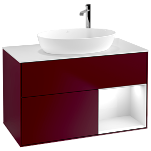 Villeroy und Boch Finion Waschtischunterschrank G901GFHB 100cm, Abdeckplatte white matt, Emotion, Regale Glossy white lacquer, Peony Matt