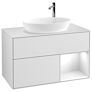 Villeroy und Boch Finion Waschtischunterschrank G901GFMT 100cm, Abdeckplatte white matt, Emotion, Regale Glossy white lacquer, White matt lacquer
