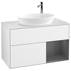 Villeroy und Boch Finion Waschtischunterschrank G901GKGF 100cm, Abdeckplatte white matt, Emotion, Regale Anthracite matt lacquer, Glossy white lacquer