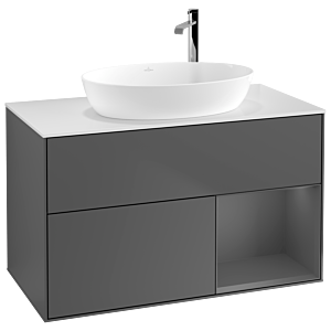Villeroy und Boch Finion Waschtischunterschrank G901GKGK 100cm, Abdeckplatte white matt, Emotion, Regale Anthracite matt lacquer, Anthracite matt