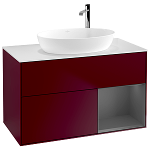 Villeroy und Boch Finion Waschtischunterschrank G901GKHB 100cm, Abdeckplatte white matt, Emotion, Regale Anthracite matt lacquer, Peony Matt