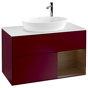 Villeroy und Boch Finion Waschtischunterschrank G901GNHB 100cm, Abdeckplatte white matt, Emotion, Regale Walnut Veneer, Peony Matt