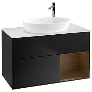 Villeroy and Boch Finion Villeroy and Boch Finion G901GNPD 100cm, cover plate white matt, Emotion, shelves Walnut Veneer , black matt lacquer