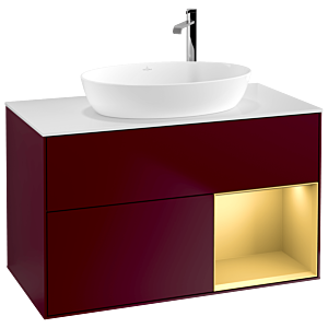 Villeroy und Boch Finion Waschtischunterschrank G901HFHB 100cm, Abdeckplatte white matt, Emotion, Regale Gold matt lacquer, Peony Matt