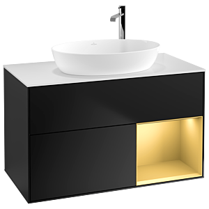 Villeroy und Boch Finion Waschtischunterschrank G901HFPD 100cm, Abdeckplatte white matt, Emotion, Regale Gold matt lacquer, Black matt lacquer