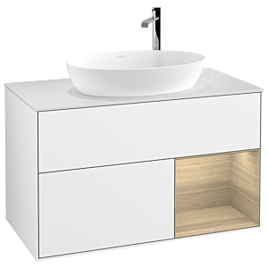Villeroy and Boch Finion Villeroy and Boch Finion G901PCGF 100cm, cover plate white matt, Emotion, shelves Oak Veneer , glossy white lacquer