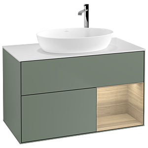 Villeroy et Boch Finion Villeroy et Boch G901PCGM 100cm, plaque de recouvrement blanc mat, emotion, étagères Oak Veneer , Olive Matt Lacquer