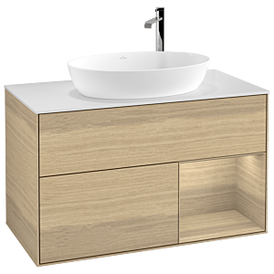 Villeroy et Boch Finion Villeroy et Boch G901PCPC 100cm, plaque de recouvrement blanc mat, emotion, étagères Oak Veneer , Oak Veneer