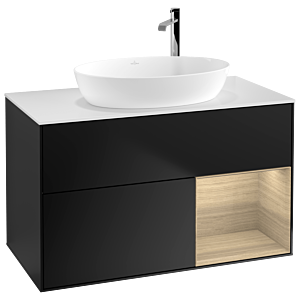 Villeroy und Boch Finion Waschtischunterschrank G901PCPD 100cm, Abdeckplatte white matt, Emotion, Regale Oak Veneer, Black matt lacquer