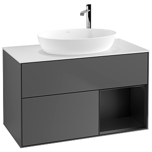 Villeroy et Boch Finion Villeroy et Boch G901PDGK 100cm, plaque de recouvrement blanc mat, Emotion, étagères laqué noir mat, anthracite mat