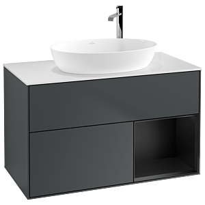 Villeroy et Boch Finion Villeroy et Boch G901PDHG 100cm, plaque de recouvrement blanc mat, Emotion, étagères laqué noir mat, Midnight Blue Matt Lacquer